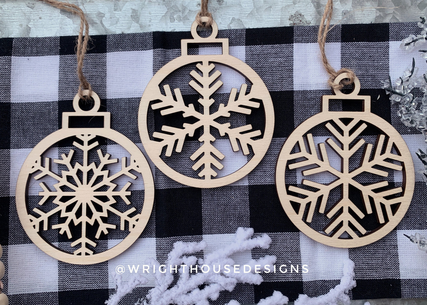 Minimalist Cut Snowflake Christmas Tree Ball Ornament Set - Gift Bag Tag Bundle - Quick Cut File For Glowforge Lasers - Digital SVG File