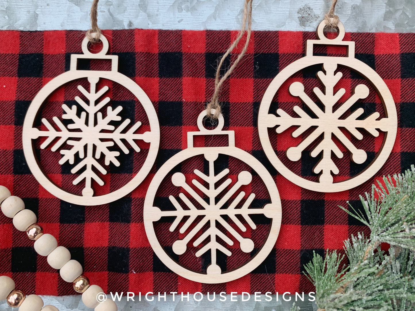 Minimalist Cut Snowflake Christmas Tree Ball Ornament Set - Gift Bag Tag Bundle - Quick Cut File For Glowforge Lasers - Digital SVG File