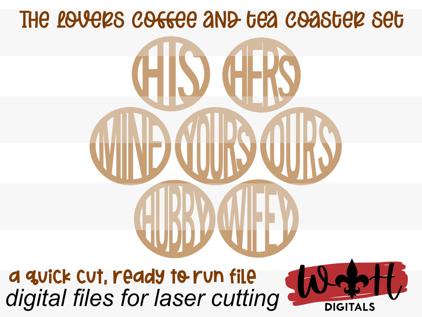 The Lovers Coffee and Tea Coaster Set - Yours, Mine, Ours - Quick Cut Files for Laser Making - SVG Cut File For Glowforge - Digital File