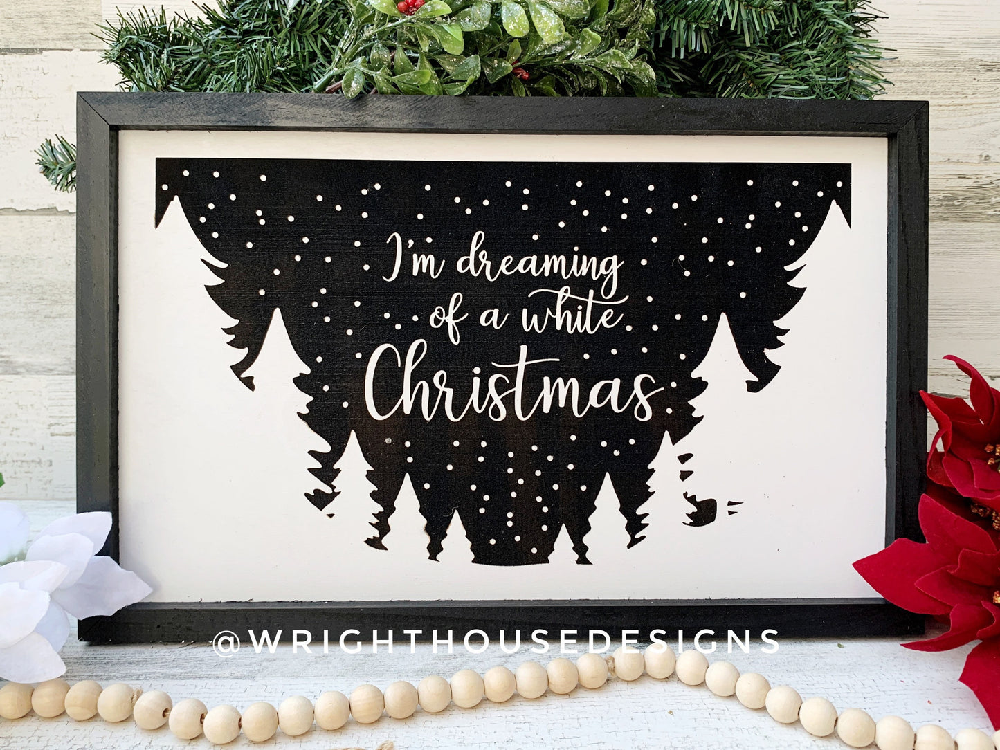 Dreaming of A White Christmas - Coffee Bar Sign - Seasonal Home and Kitchen Decor - Handcrafted Wooden Framed Wall Art - Holiday Decorations