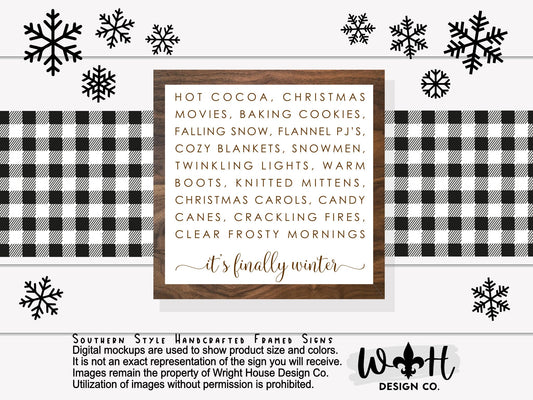It’s Finally Winter Checklist - Coffee Bar Sign - Seasonal Home and Kitchen Decor - Handcrafted Wooden Framed Wall Art - Holiday Decorations