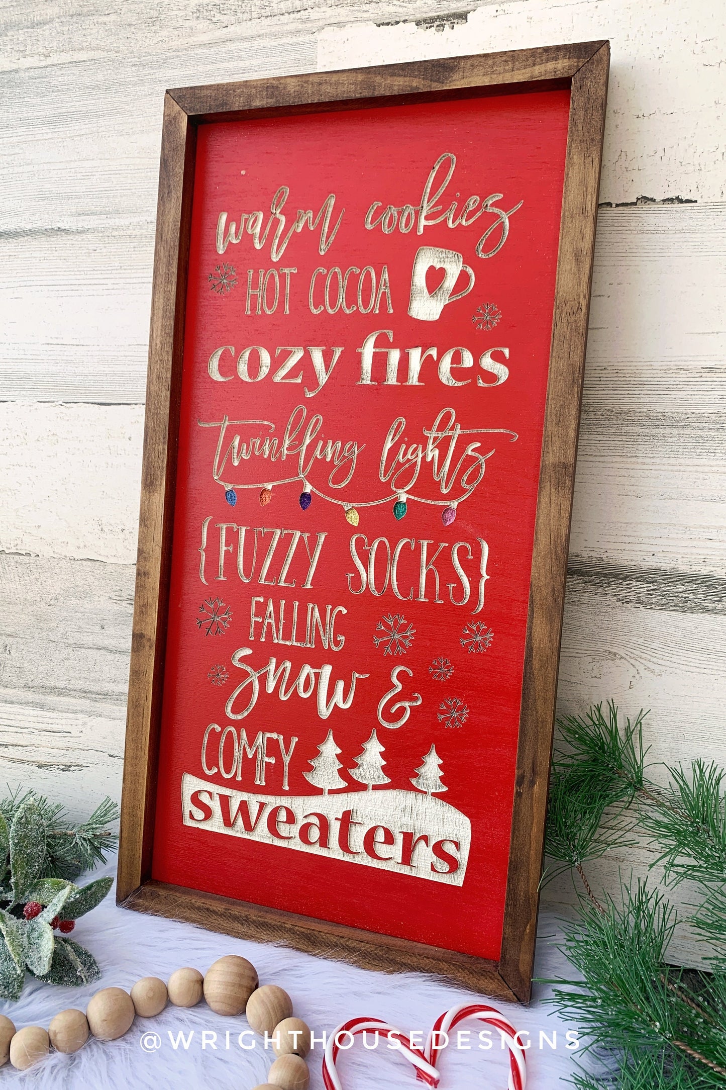 Warm Cookies, Hot Cocoa, Cozy Fires - Winter Bucket List - Cozy Christmas Coffee Bar Sign - Seasonal Home Decor - Festive Holiday Wall Art