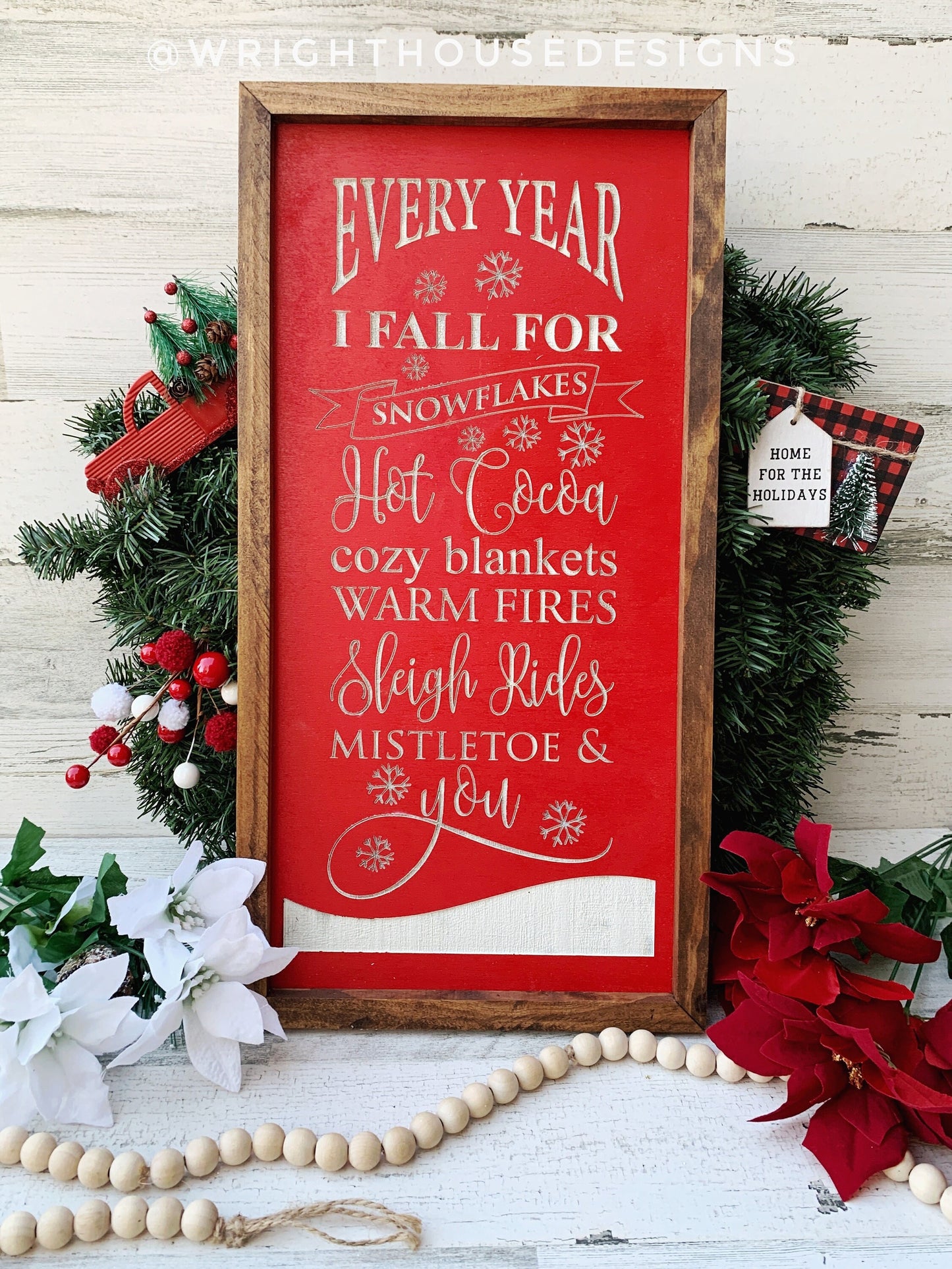 Every Year I Fall For Mistletoe and You - Warm and Cozy Christmas Coffee Bar Sign - Seasonal Winter Home Decor - Framed Wall Art - Wood Sign
