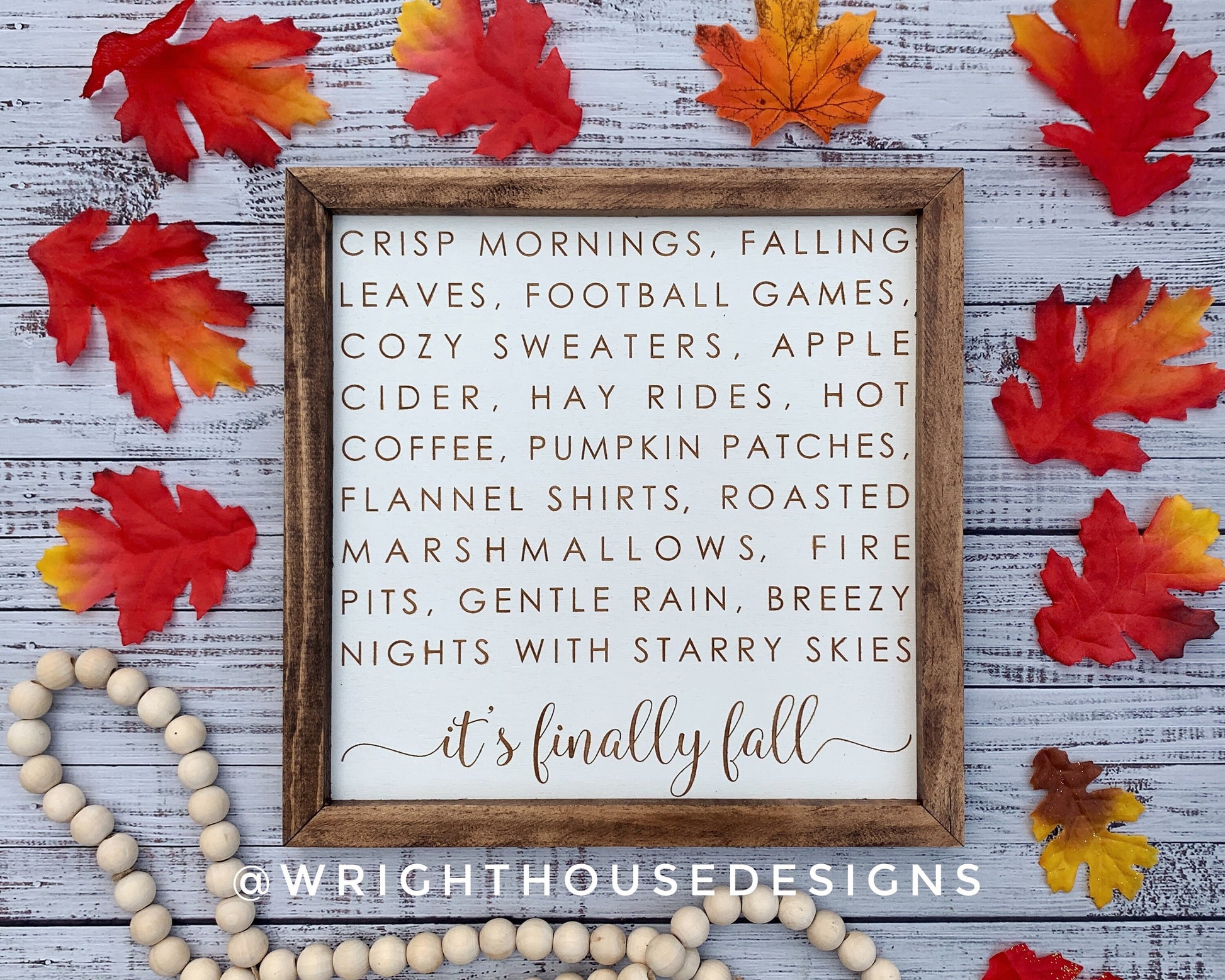 It’s Finally Fall Bucket List - Coffee Bar Sign - Autumn Cottagecore Home and Kitchen Decor - Console Table Decor - Seasonal Framed Wall Art