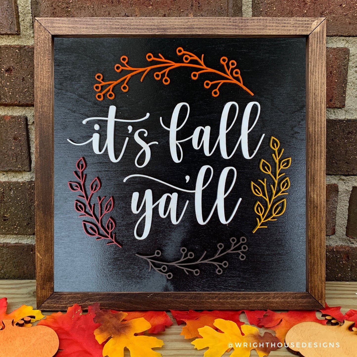 It's Fall Y'all - Wooden Coffee Bar Sign - Autumn Cottagecore Home and Kitchen Decor - Console Table Decor - Seasonal Fall Framed Wall Art