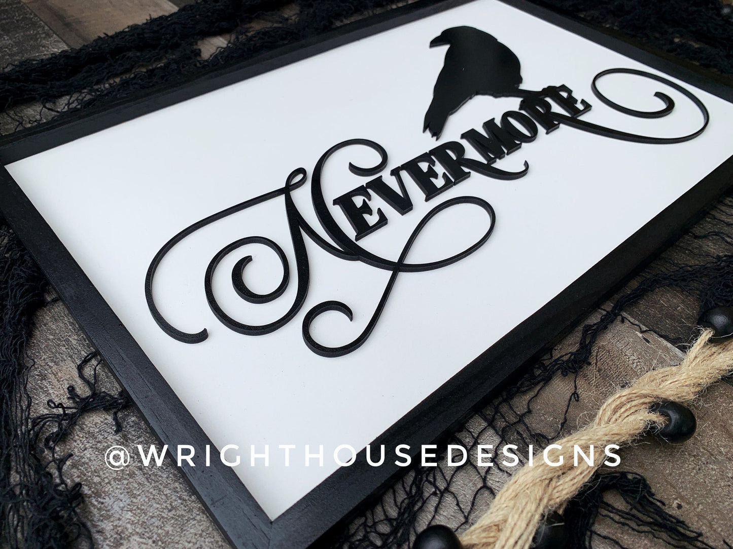 Quoth The Raven Nevermore - Halloween Witchy Home Decor - Seasonal Gothic Coffee Bar Sign - Dark Academia - Handcrafted Framed Goth Wall Art