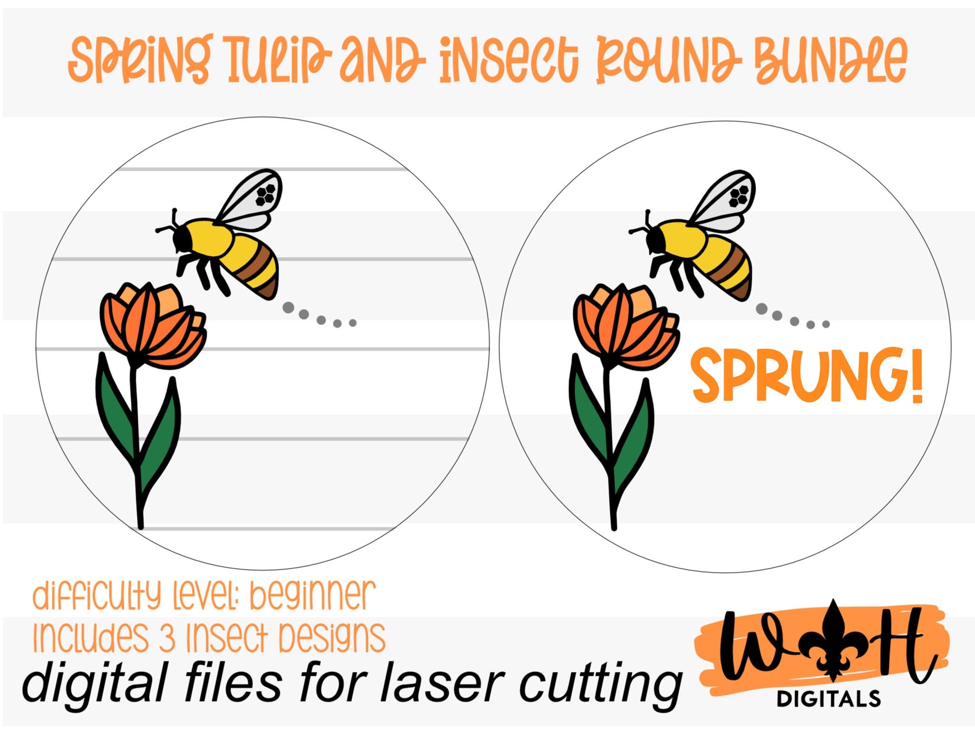 Spring Tulip Butterfly Bumble Bee Dragonfly Door Hanger - Floral Sign Making and DIY Kits - Cut File For Glowforge Laser - Digital SVG File