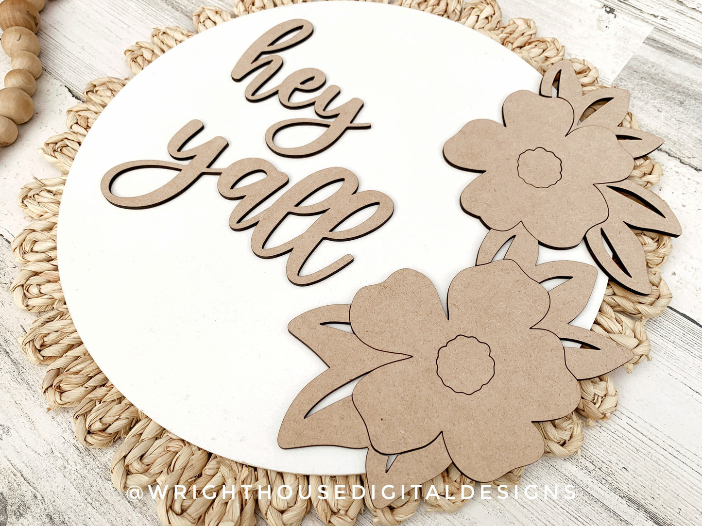Hey Ya'll Magnolia Blooms Shelf Sitter - Seasonal Floral Sign Making and DIY Kits - Cut File For Glowforge Lasers - Digital SVG File