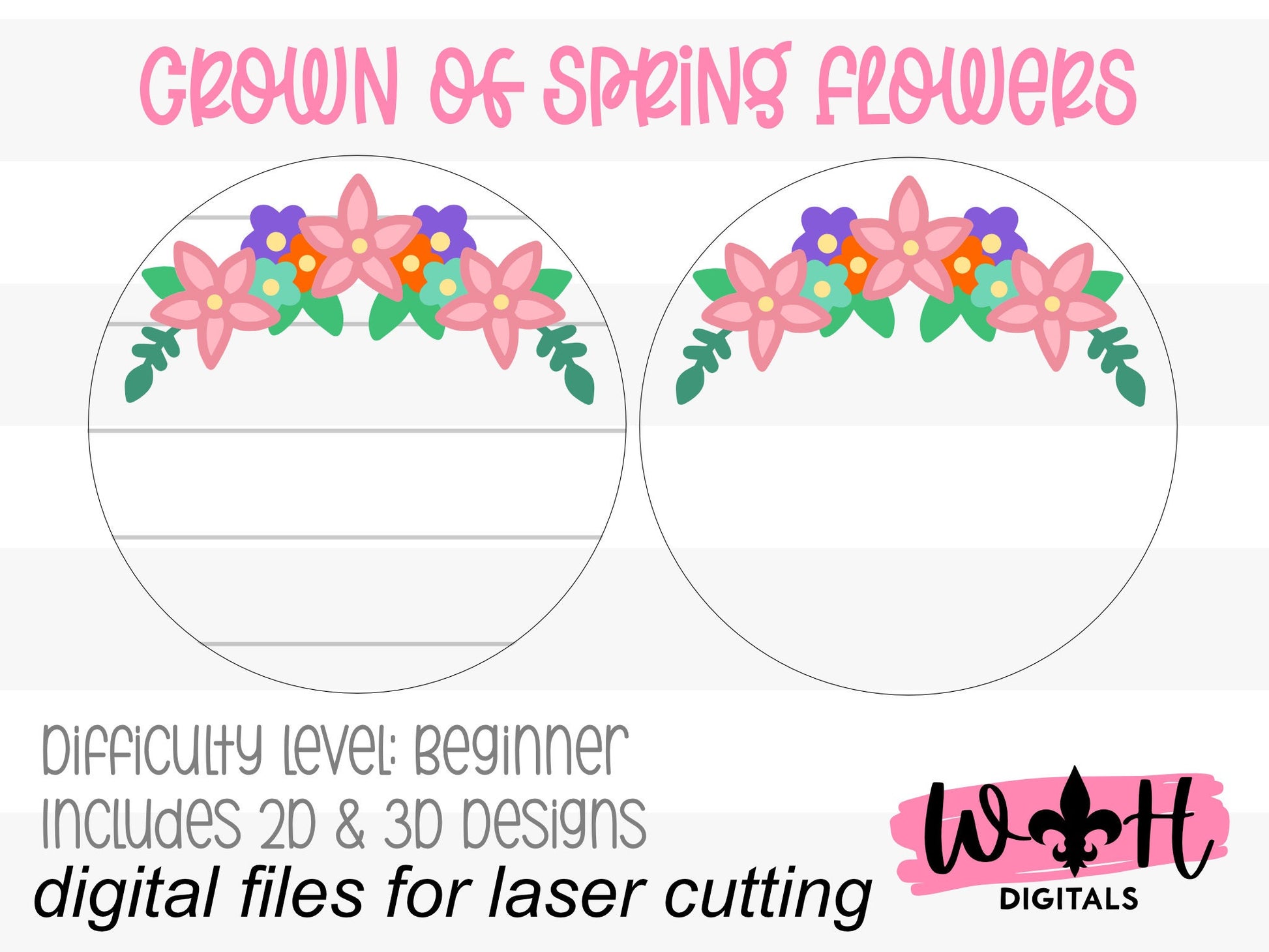 A Crown of Spring Flowers Round Door Hanger - Spring Floral Sign Making and DIY Kits - Cut File For Glowforge Laser - Digital SVG File