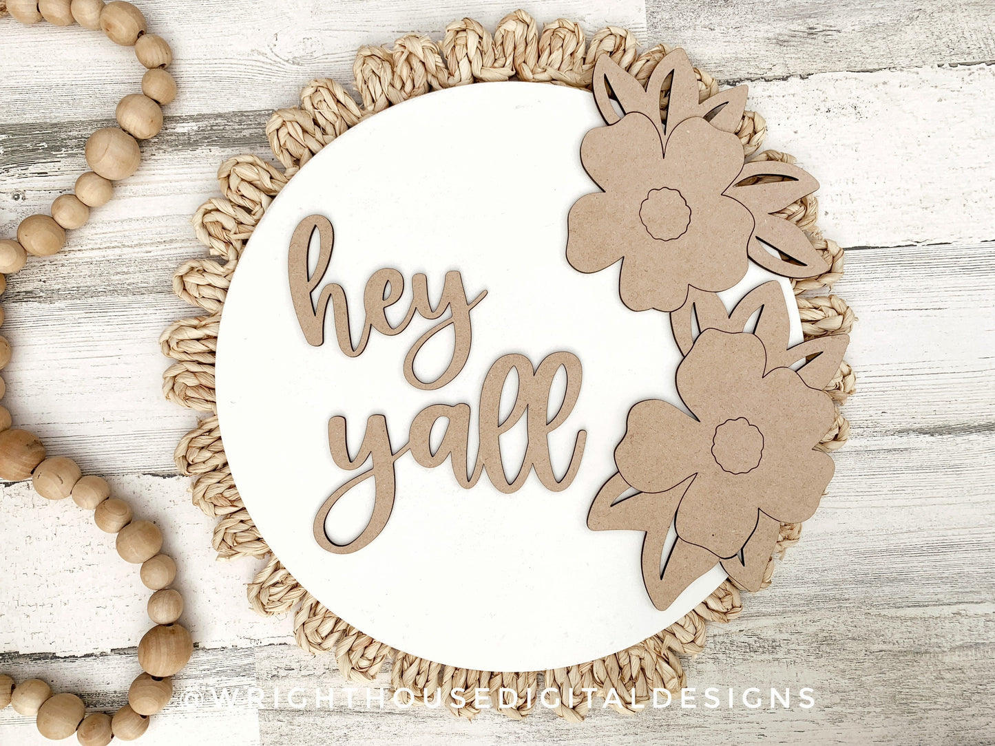 Hey Ya'll Magnolia Blooms Shelf Sitter - Seasonal Floral Sign Making and DIY Kits - Cut File For Glowforge Lasers - Digital SVG File