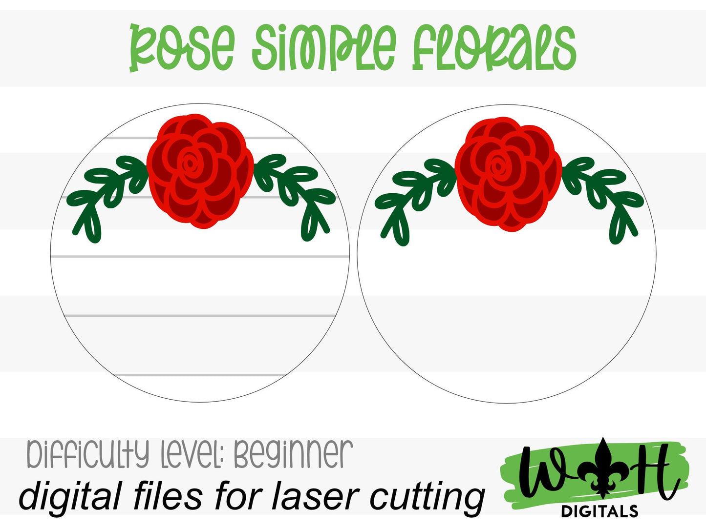 Rose Simple Floral Shelf Sitter Sign - Round Sign Making and DIY Kits - Easy Beginner Cut File For Glowforge Lasers - Digital SVG File
