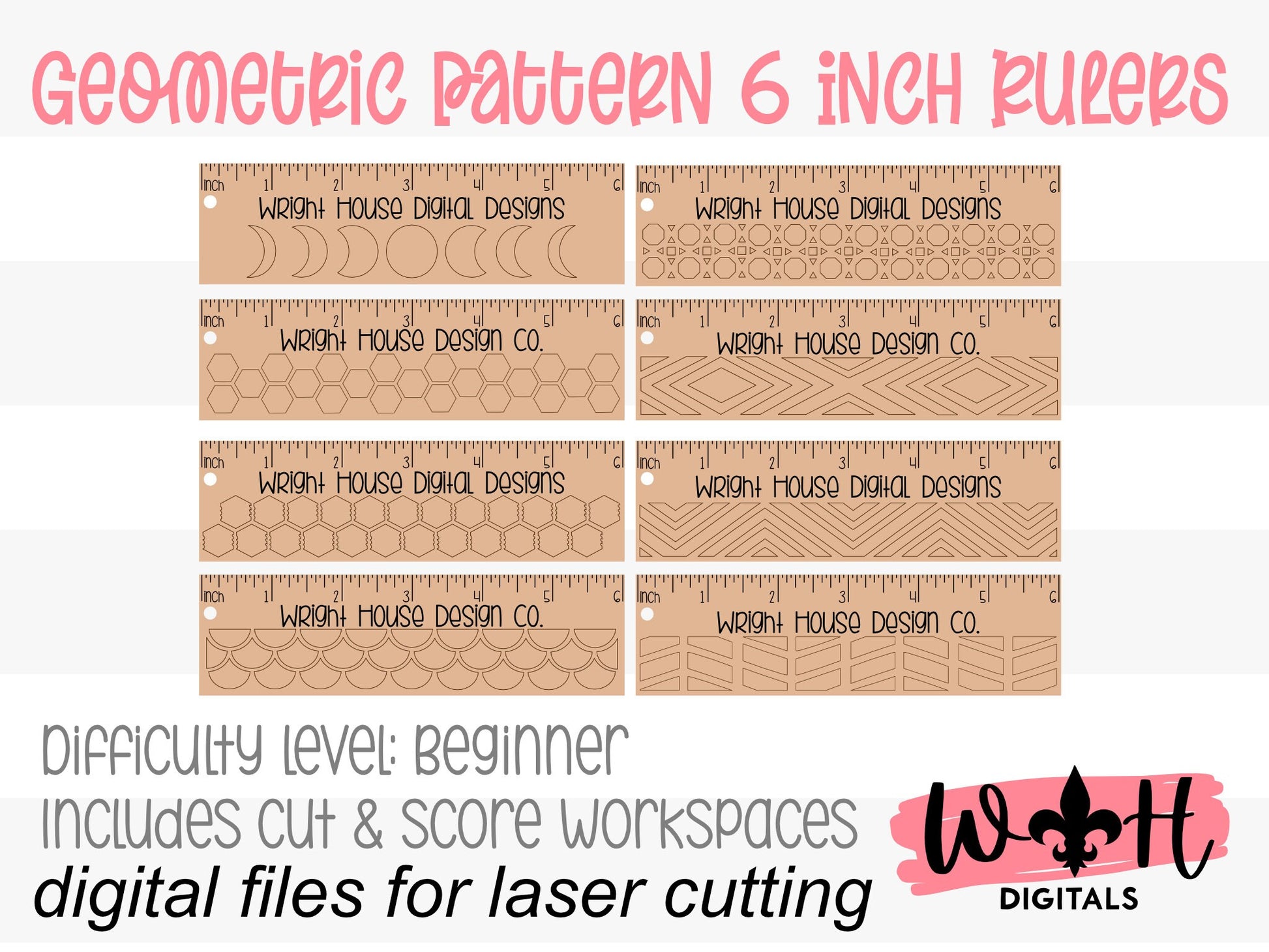 6 Inch Geometric Pattern Rulers For Laser Cutting - Files For Product Photography Staging - Digital SVG Cut Files For Glowforge Lasers