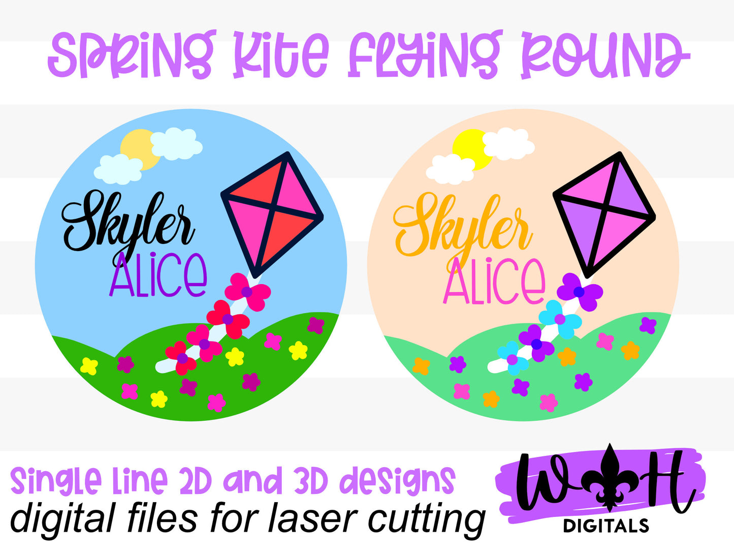 Spring Kite Flying Baby Girl Nursery Round - Floral Sign Making Home Decor and DIY Kits - Cut File For Glowforge Lasers - Digital SVG File