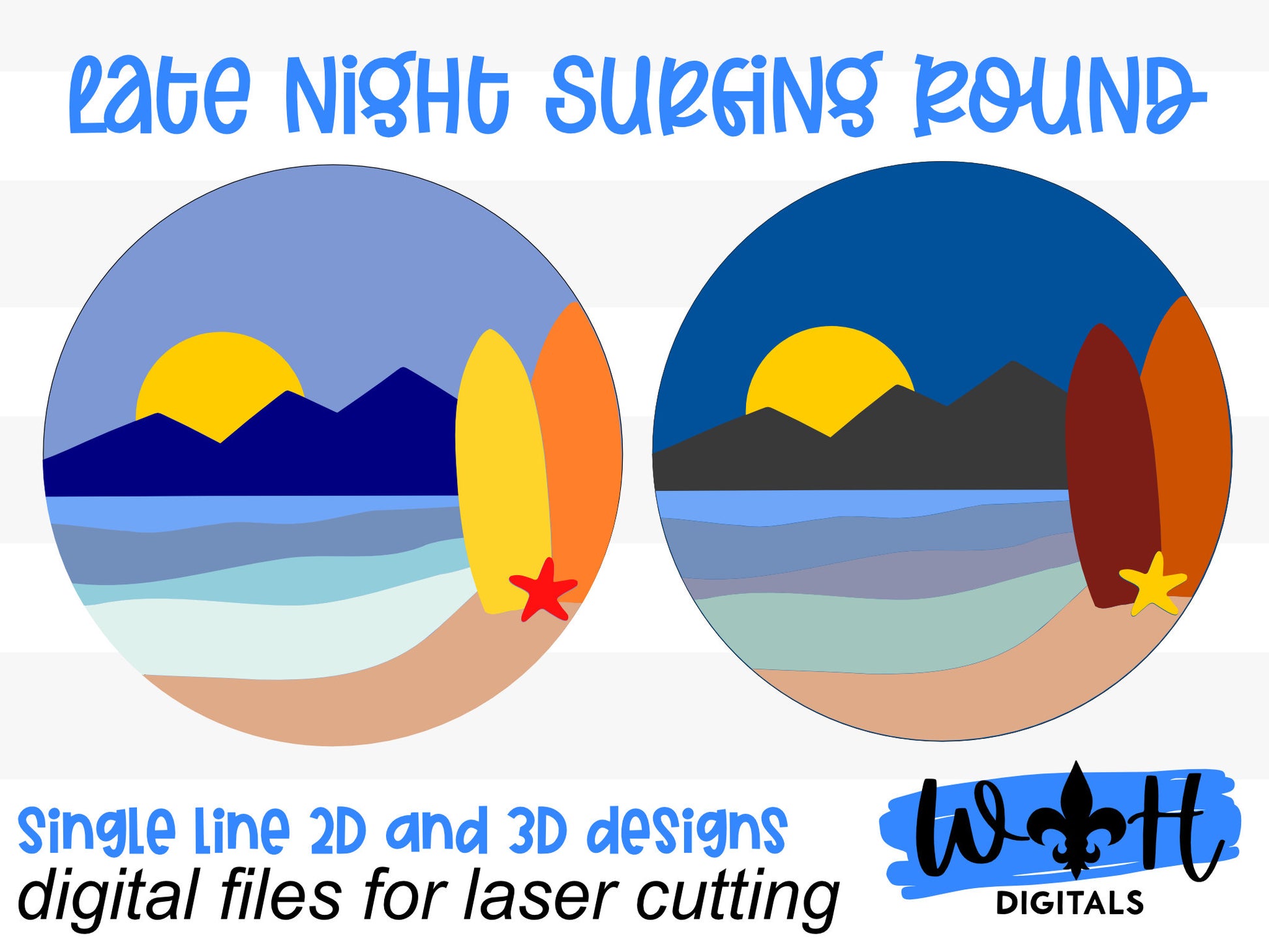 Late Night Surfing Summer Beach Baby Nursery Round - Sign Making Home Decor and DIY Kits - Cut File For Glowforge Lasers - Digital SVG File