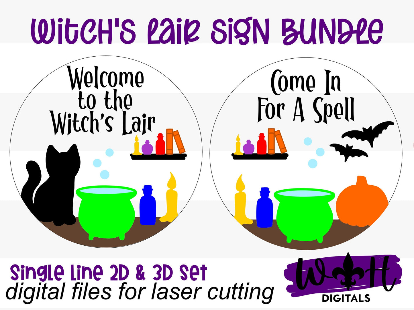 Welcome to the Witch's Lair Halloween Door Hanger Bundle - Seasonal Sign Making and DIY Kits - Digital SVG Cut File For Glowforge Lasers