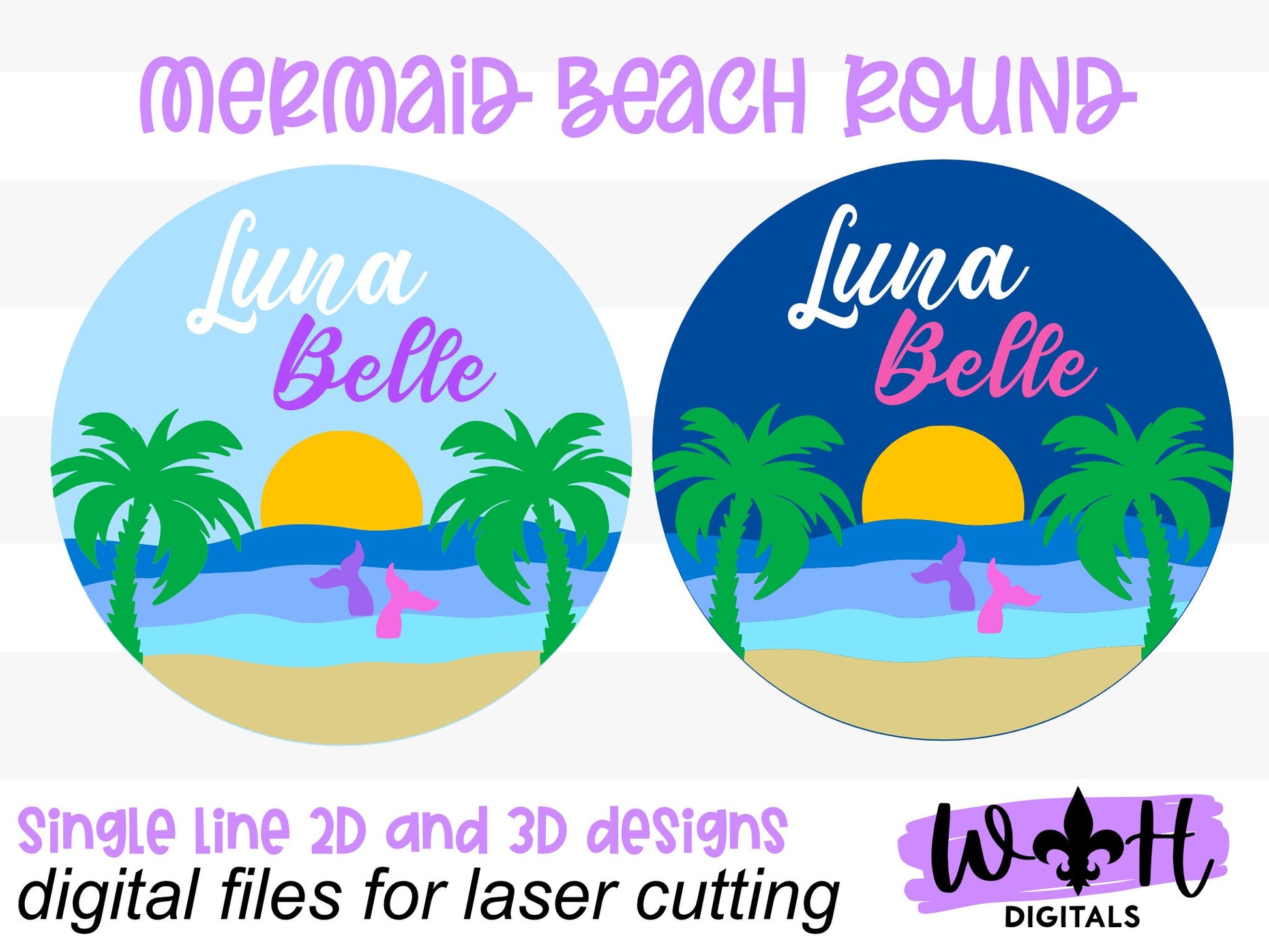 Mermaid Beach Baby Girl Nursery Round - Sign Making Home Decor and DIY Kits - Cut File For Glowforge Lasers - Digital SVG File