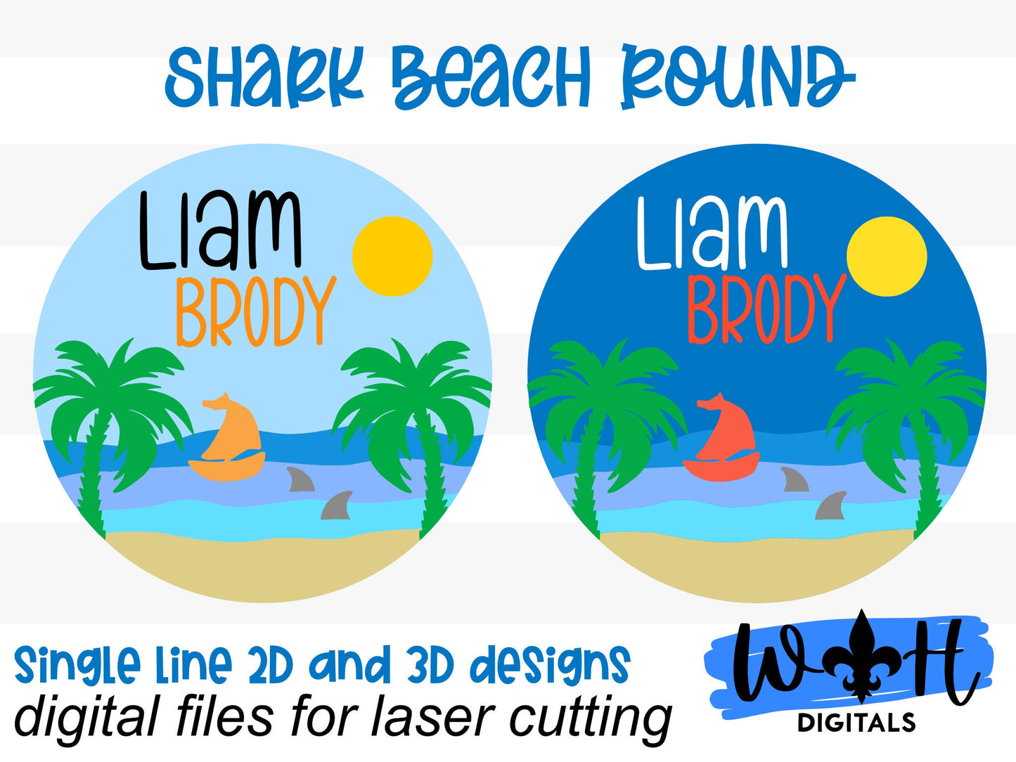 Shark Beach Sailboat Ocean Waves Baby Nursery Round - Sign Making Home Decor and DIY Kits - Cut File For Glowforge Lasers - Digital SVG File