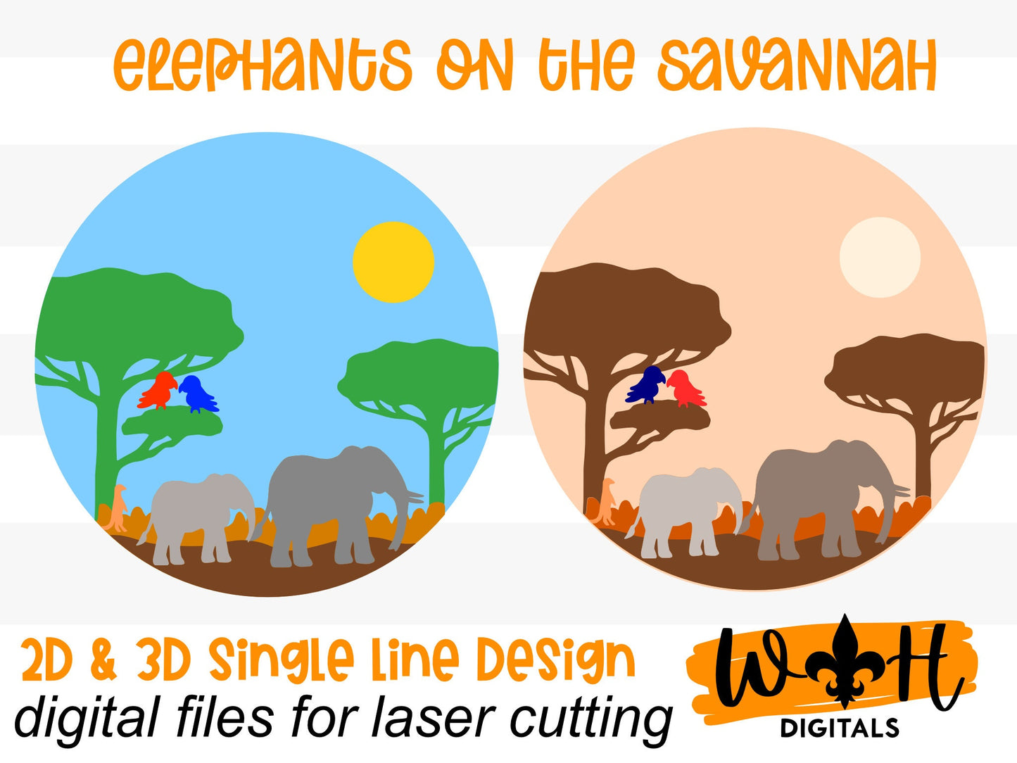 Elephants On the Savanna Baby Nursery Round - Sign Making Home Decor and DIY Kits - Cut File For Glowforge Lasers - Digital SVG File