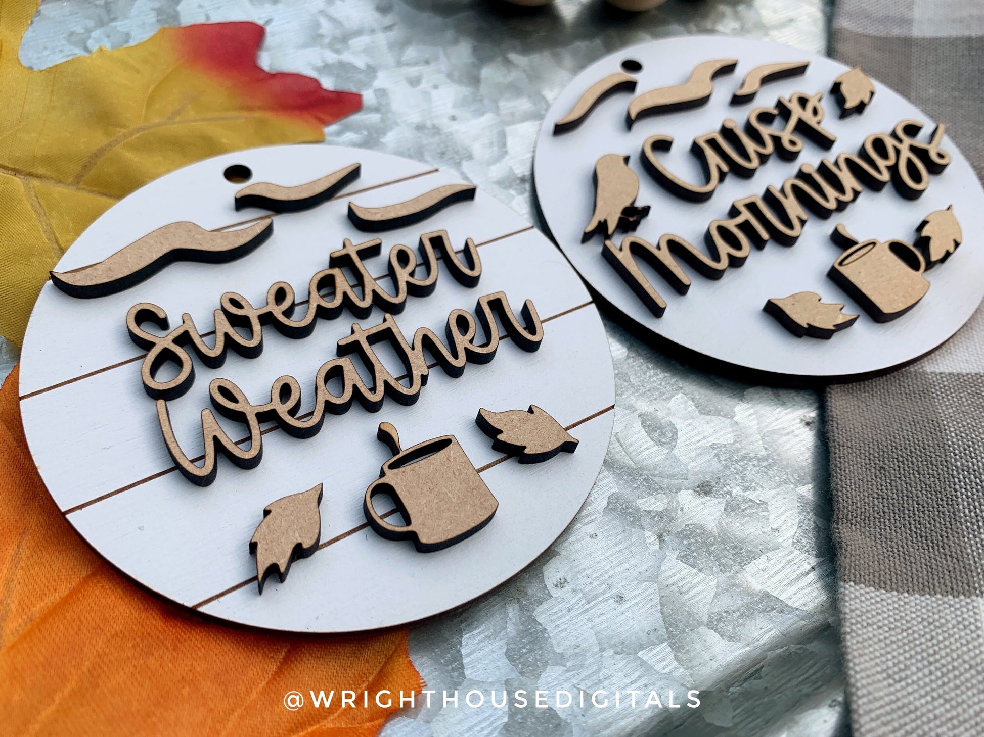 Sweater Weather and Crisp Mornings Fall Traditions Mini Ornament Set - Files for Cutting Machines and Glowforge Lasers - Digital SVG File