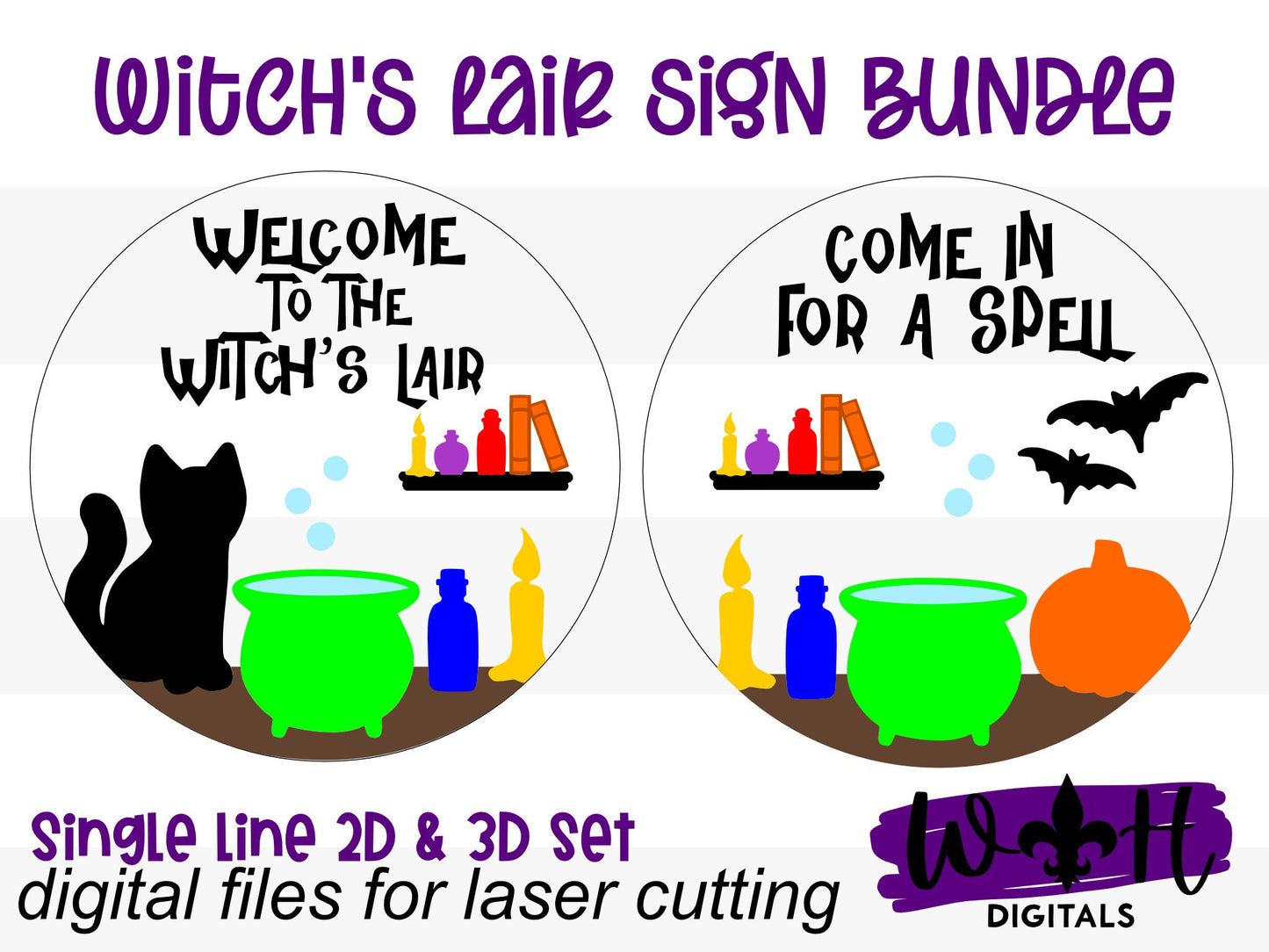 Welcome to the Witch's Lair Halloween Door Hanger Bundle - Seasonal Sign Making and DIY Kits - Digital SVG Cut File For Glowforge Lasers