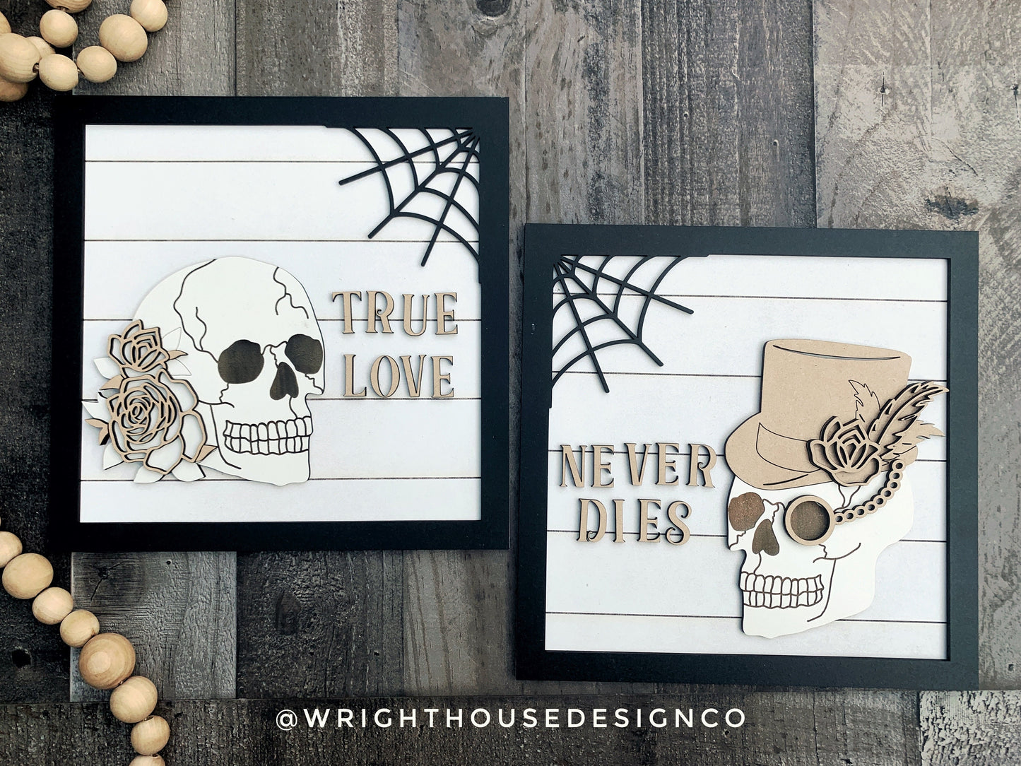 Steampunk Skulls True Love Never Dies Halloween Set - Seasonal Sign Making and DIY Kits - Cut File For Glowforge Lasers - Digital SVG File