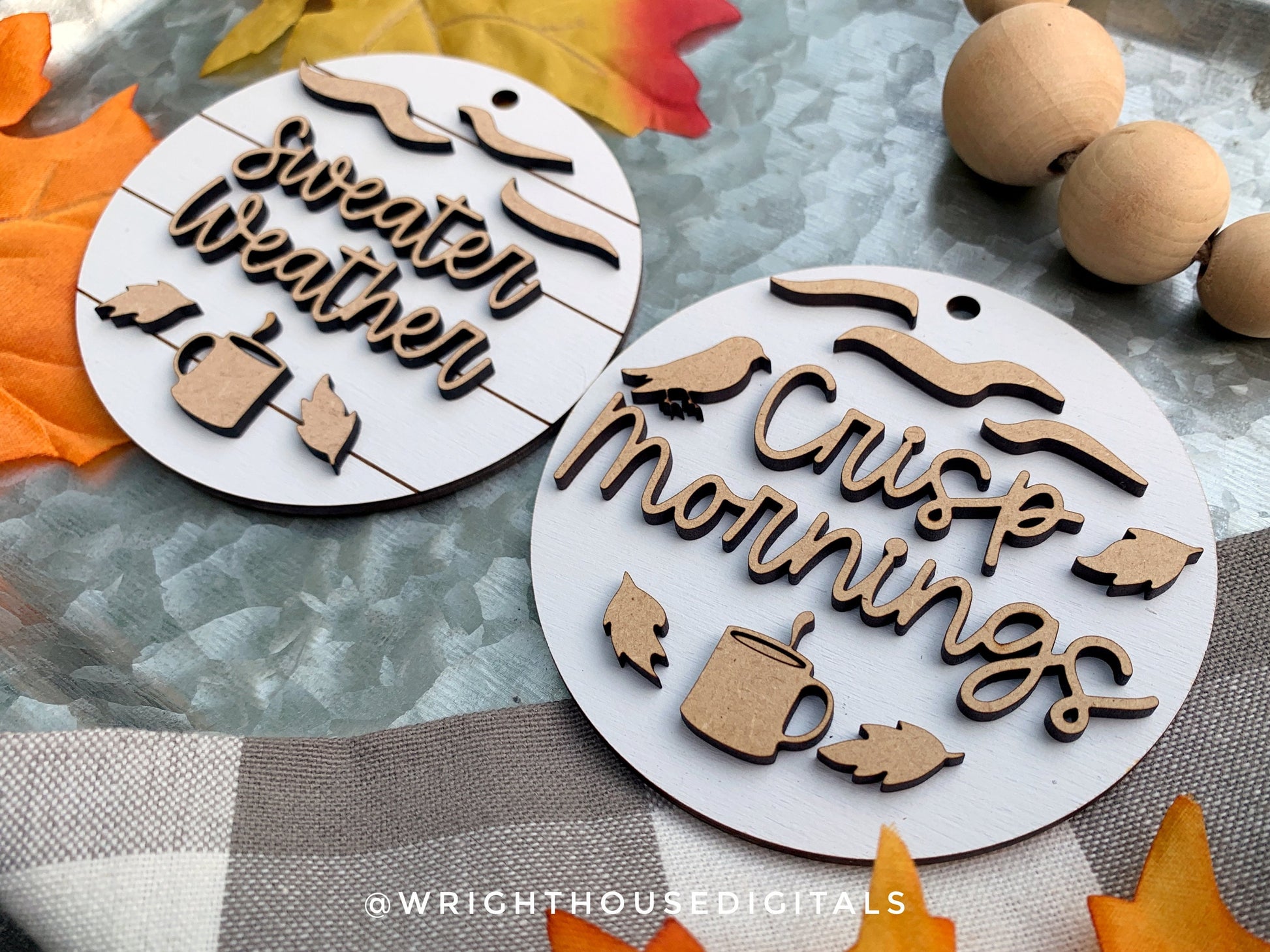 Sweater Weather and Crisp Mornings Fall Traditions Mini Ornament Set - Files for Cutting Machines and Glowforge Lasers - Digital SVG File