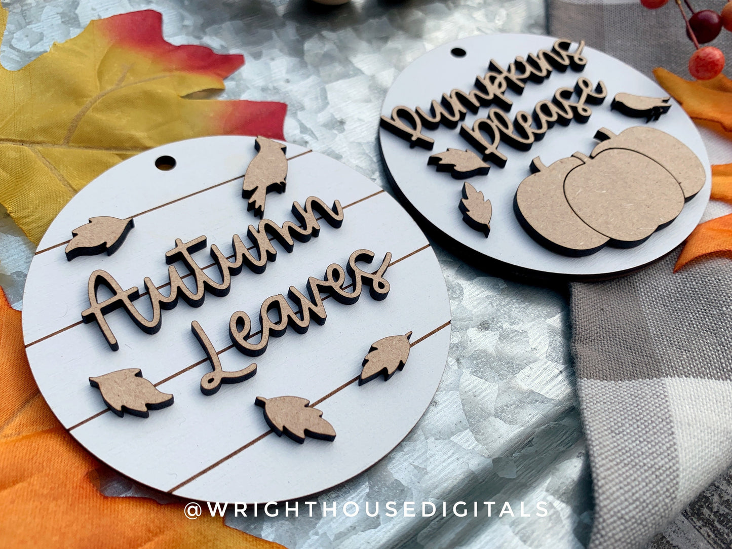 Autumn Leaves and Pumpkins Please Fall Traditions Mini Ornament Set - Files for Cutting Machines and Glowforge Lasers - Digital SVG File