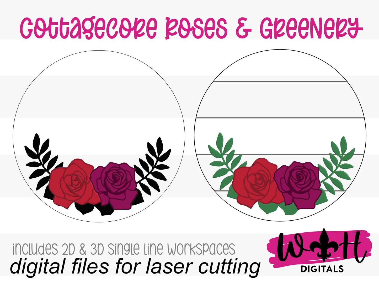 Cottagecore Roses and Greenery Door Hanger - Spring Floral Sign Making and DIY Kits - Cut File For Glowforge Laser - Digital SVG File