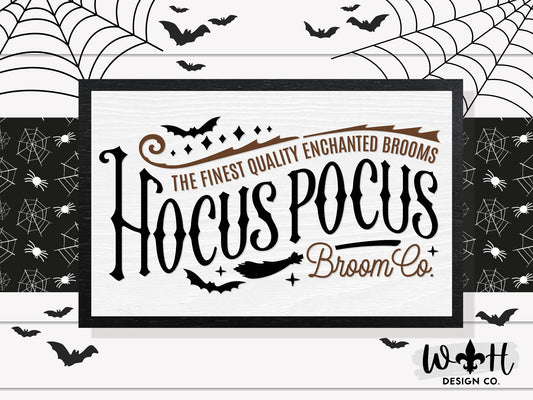 Hocus Pocus Broom Co - Halloween Witchy Wall Sign - Wooden Coffee Bar Sign - Dark Academia - Cottagcore Home Decor - Framed Goth Wall Art
