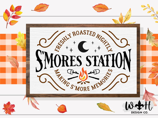 Campfire S’mores Station - Seasonal Fall Coffee Bar Sign - Country Farmhouse Home and Kitchen Decor - Autumn Cottagecore - Framed Wall Art