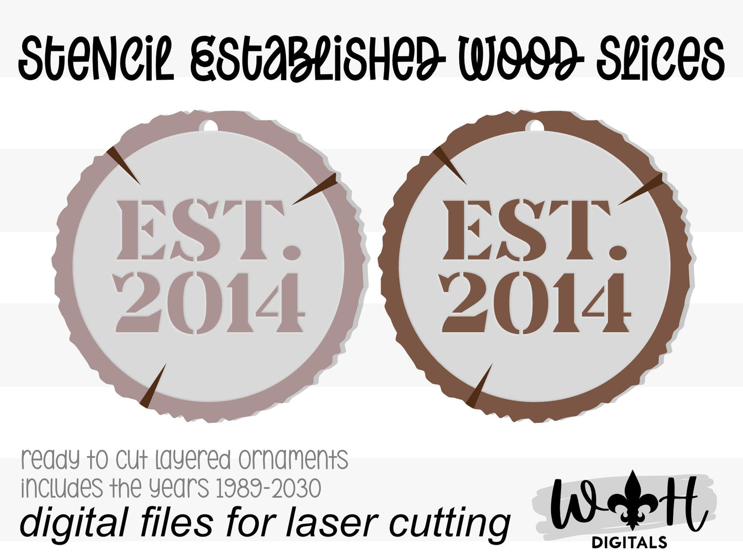 Rustic Stencil Established Wood Slices Christmas Ornament Bundle - Quick Cut Layered File For Glowforge Lasers - Digital SVG File