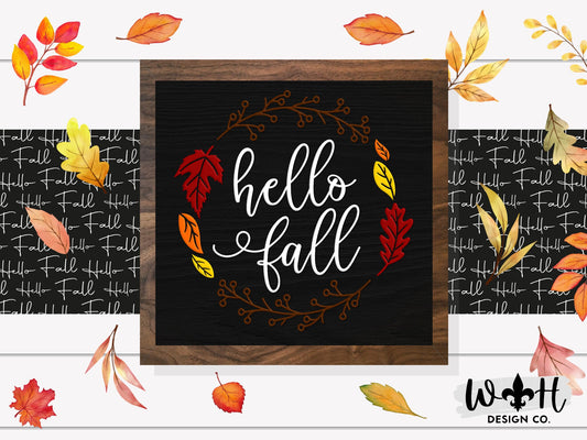 Hello Fall - Wooden Coffee Bar Sign - Autumn Cottagecore Home and Kitchen Decor - Console Table Decor - Seasonal Foliage Framed Wall Art