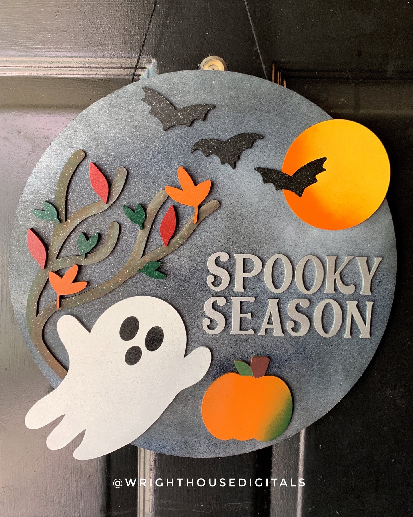 Spooky Season Ghost Halloween Door Hanger Round - Seasonal Sign Making and DIY Kits - Cut File For Glowforge Lasers - Digital SVG File