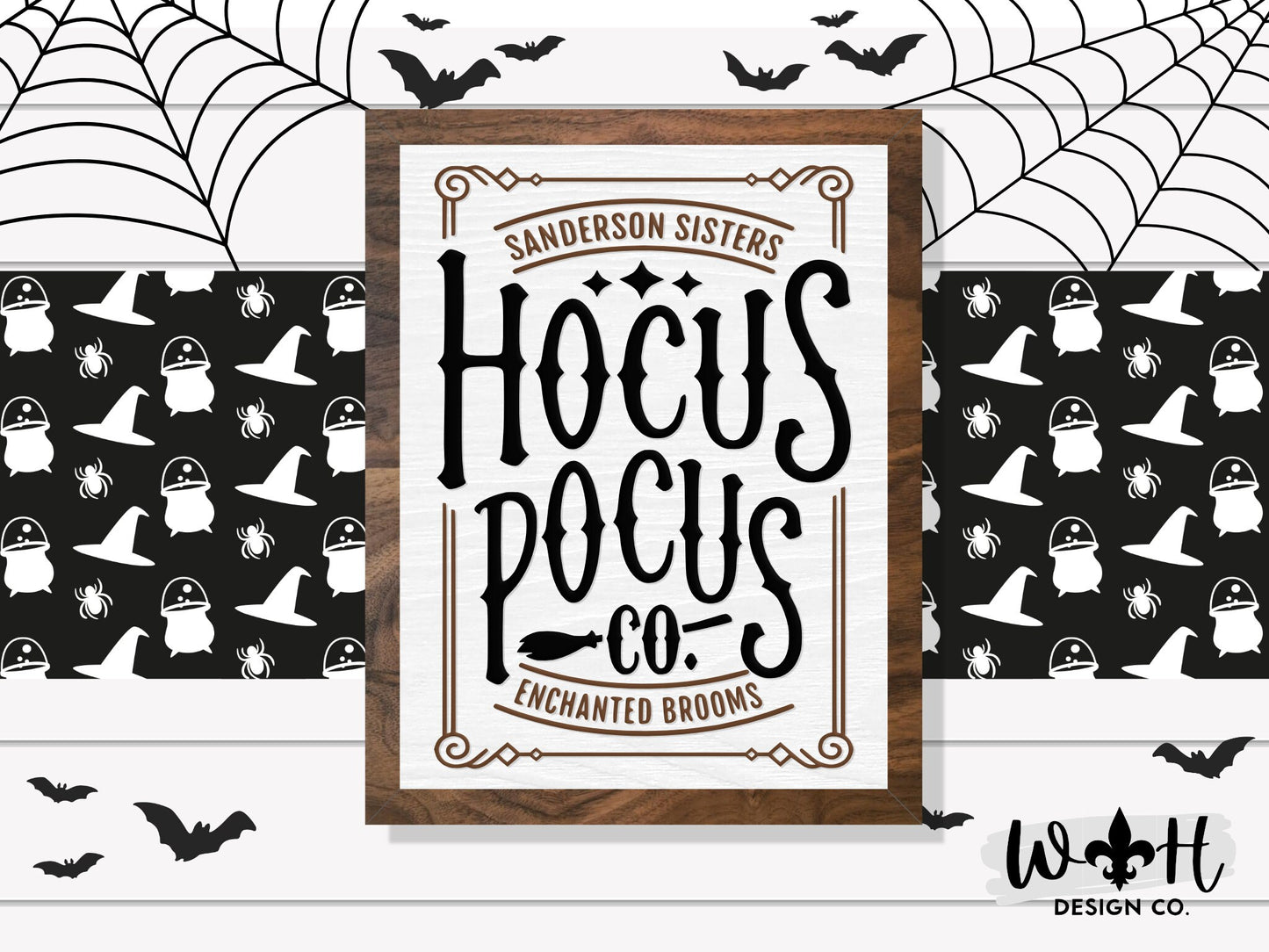 Hocus Pocus Co Enchanted Brooms - Witchy Halloween Coffee Bar Sign - Dark Academia Mantel Decor - Cottagecore Home Decor - Gothic Wall Art