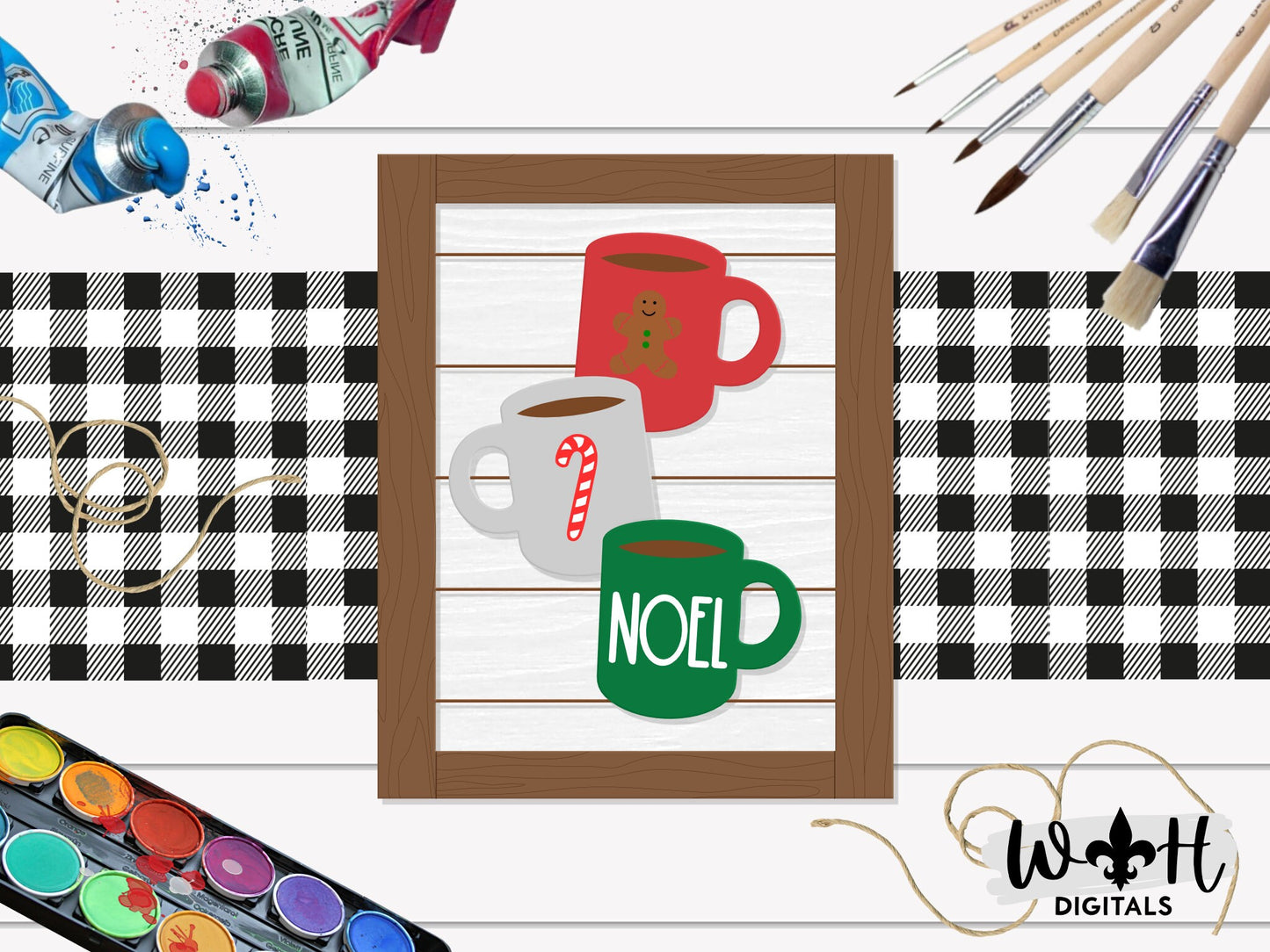 Noel Stacked Coffee Mugs Farmhouse Frame Sign - Christmas Tiered Tray Decor and DIY Kits - Cut File For Glowforge Lasers - Digital SVG File
