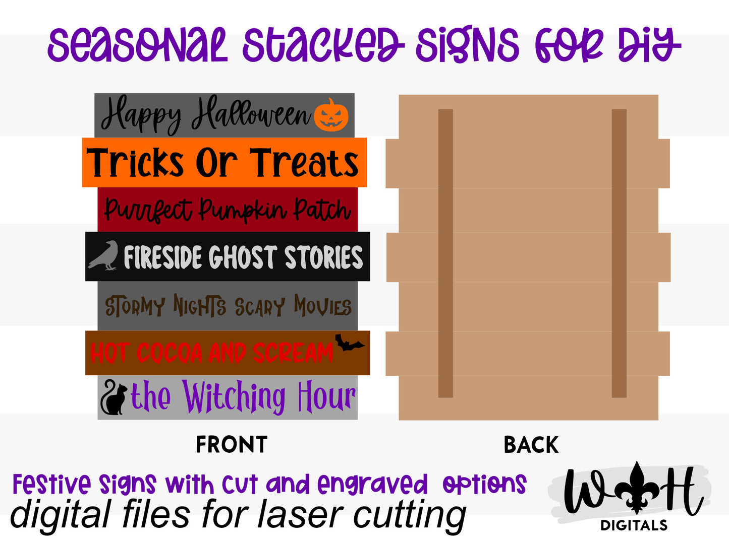 Happy Halloween Trick or Treat Bucket List Stacked Sign - Seasonal Wall Decor and DIY Kits - Cut File For Glowforge Laser - Digital SVG File