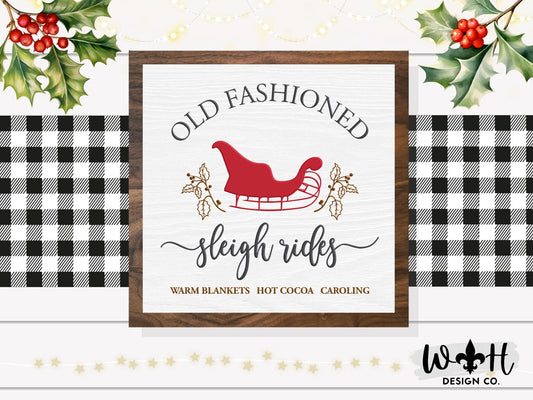 Old Fashioned Sleigh Rides - Coffee Bar Sign - Seasonal Home and Kitchen Decor - Winter Cottagecore Framed Wall Art - Christmas Decorations