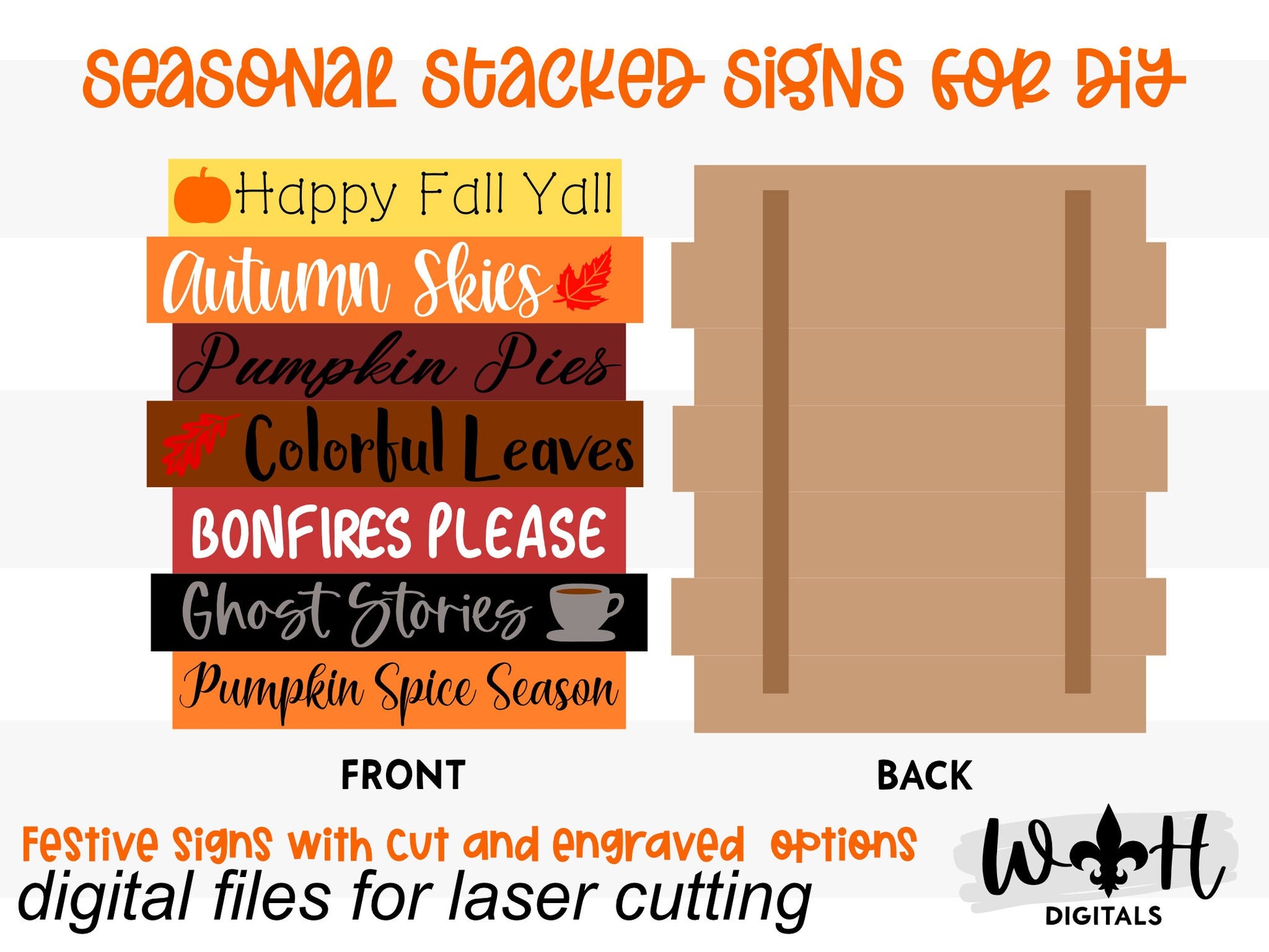 Happy Fall Yall Autumn Bucket List Stacked Sign - Seasonal Wall Decor and DIY Kits - Cut File For Glowforge Lasers - Digital SVG File