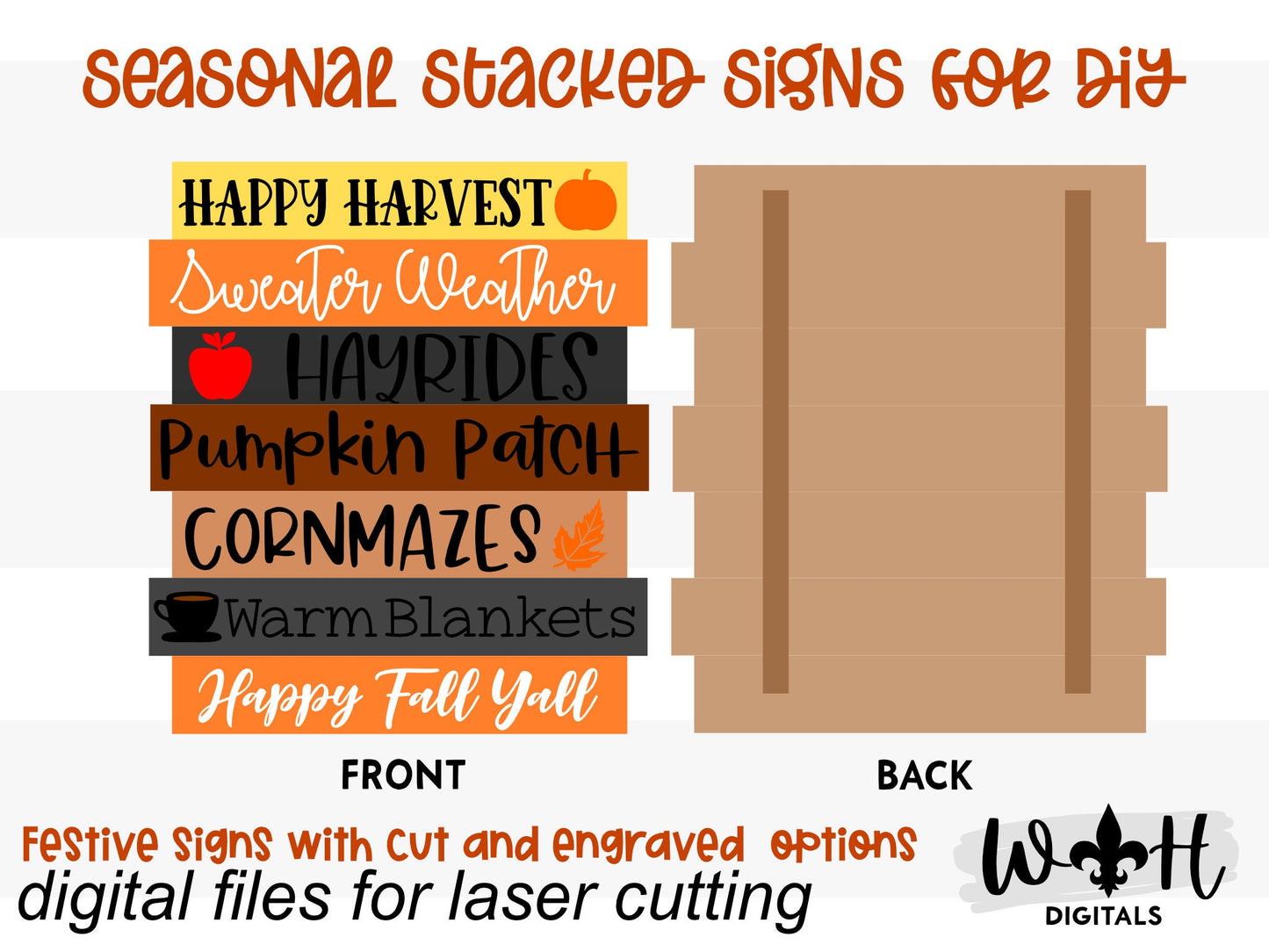 Happy Harvest Autumn Bucket List Stacked Sign - Seasonal Wall Decor and DIY Kits - Cut File For Glowforge Lasers - Digital SVG File