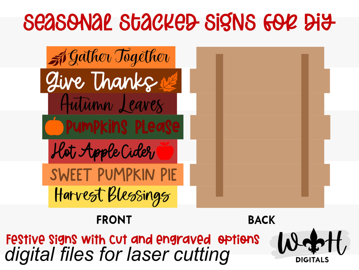 Gather Together Thanksgiving Bucket List Stacked Sign - Seasonal Wall Decor and DIY Kits - Cut File For Glowforge Lasers - Digital SVG File