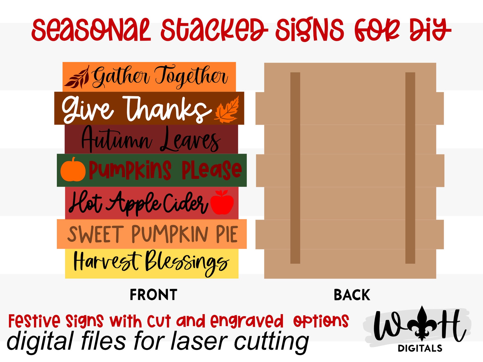 Gather Together Thanksgiving Bucket List Stacked Sign - Seasonal Wall Decor and DIY Kits - Cut File For Glowforge Lasers - Digital SVG File