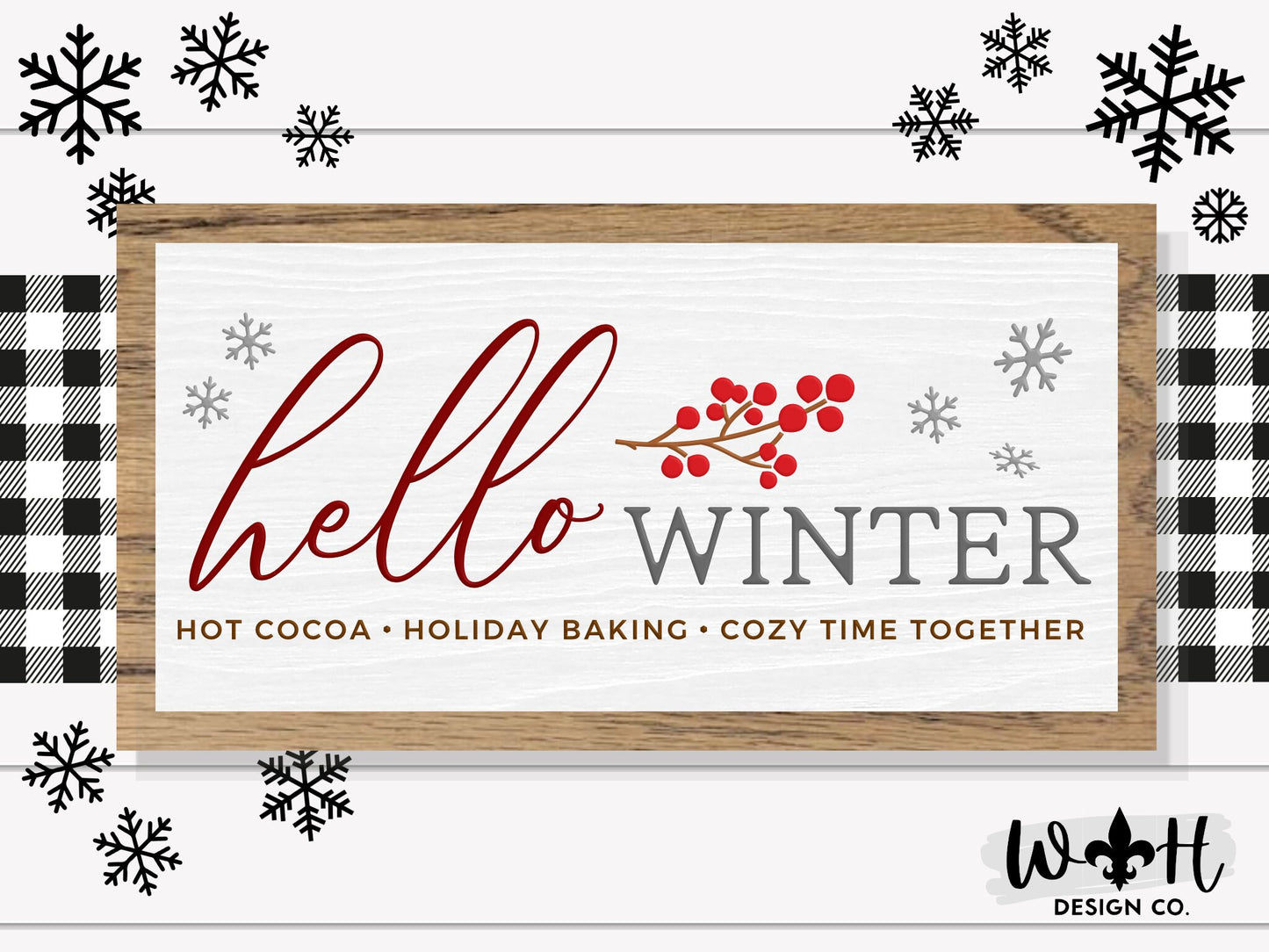 Hello Winter - Festive Yule Coffee Bar Sign - Seasonal Home and Kitchen Decor - Winter Cottagecore - Framed Wall Art - Holiday Decorations