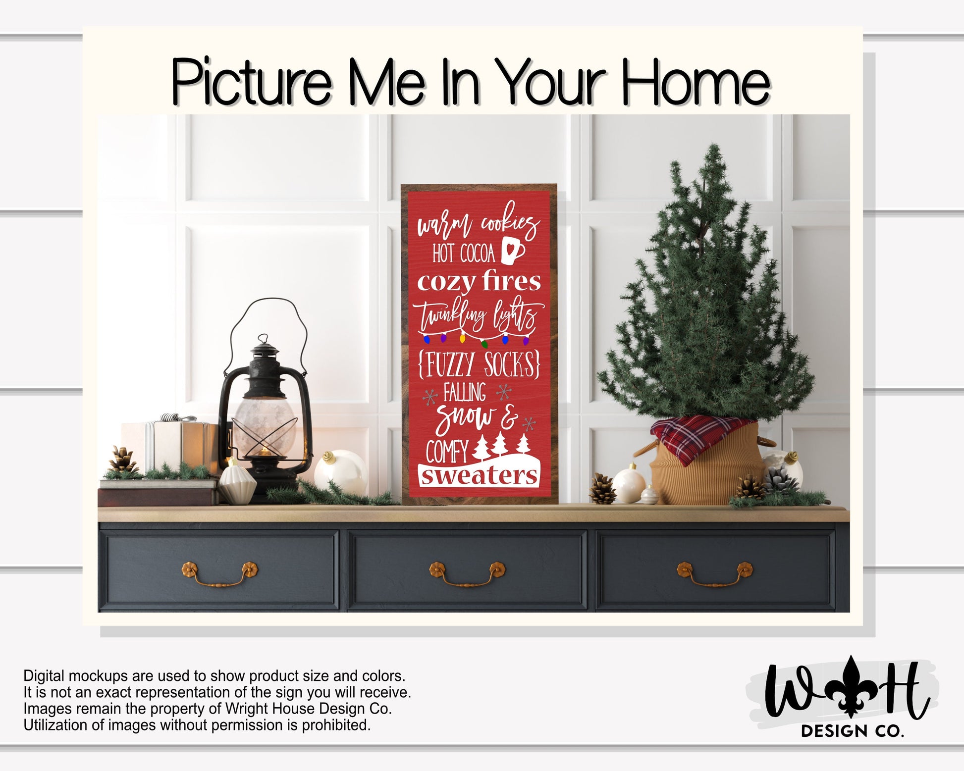 Warm Cookies, Hot Cocoa, Cozy Fires - Winter Bucket List - Cozy Christmas Coffee Bar Sign - Seasonal Home Decor - Festive Holiday Wall Art