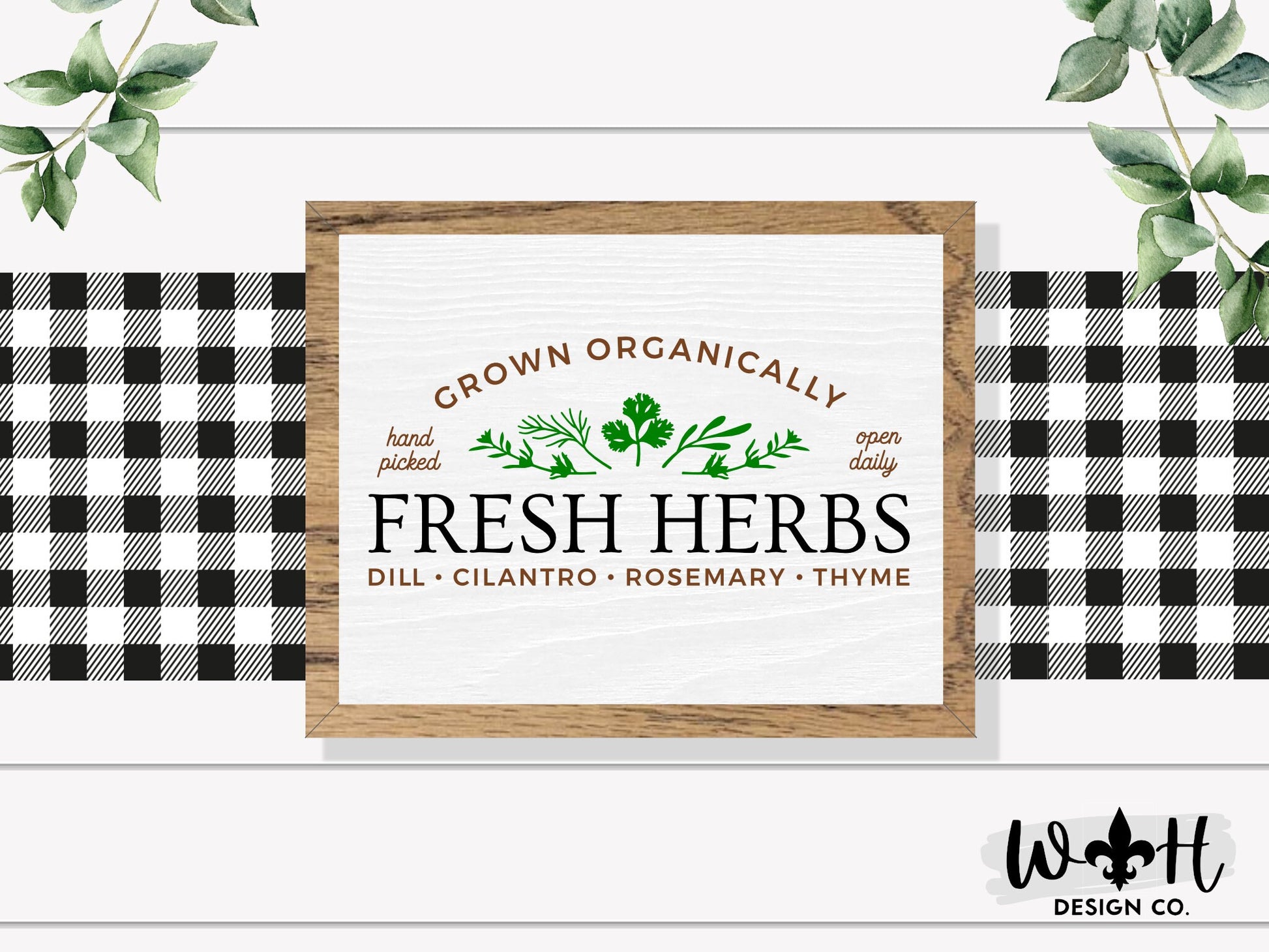 Fresh Herbs Organically Grown - Spring Coffee Bar Sign - Seasonal Farmhouse Home and Kitchen Decor - Handcrafted Wooden Framed Wall Art
