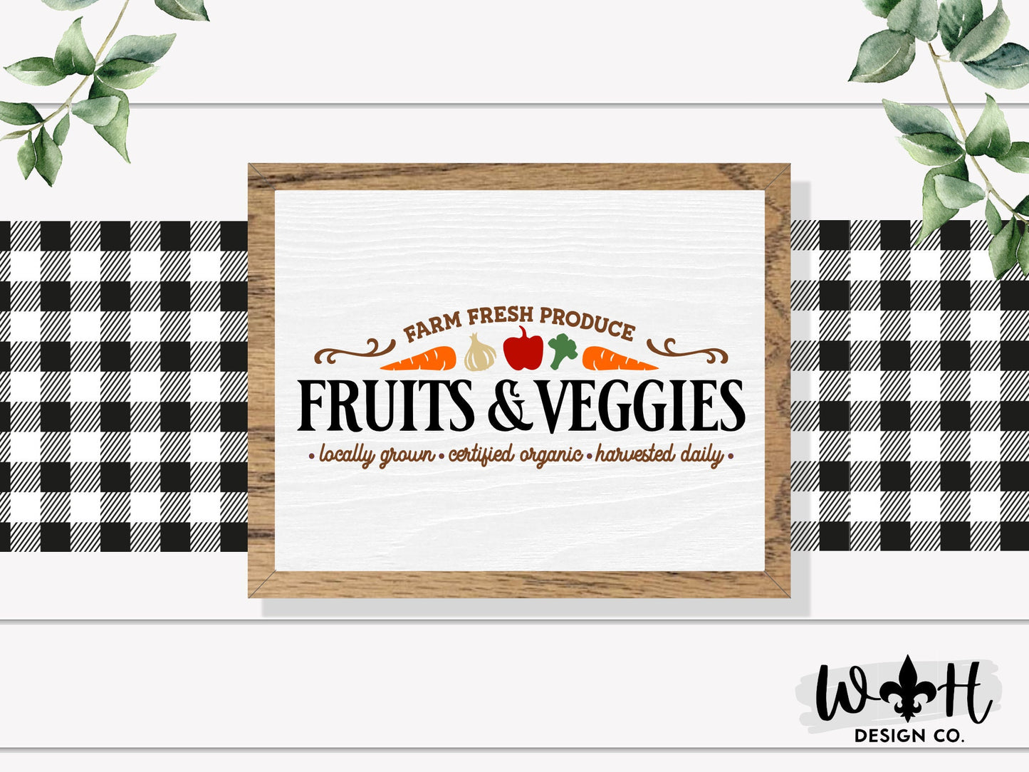 Farm Fresh Produce Fruits Veggies - Spring Coffee Bar Sign - Seasonal Farmhouse Home and Kitchen Decor - Handcrafted Wooden Framed Wall Art