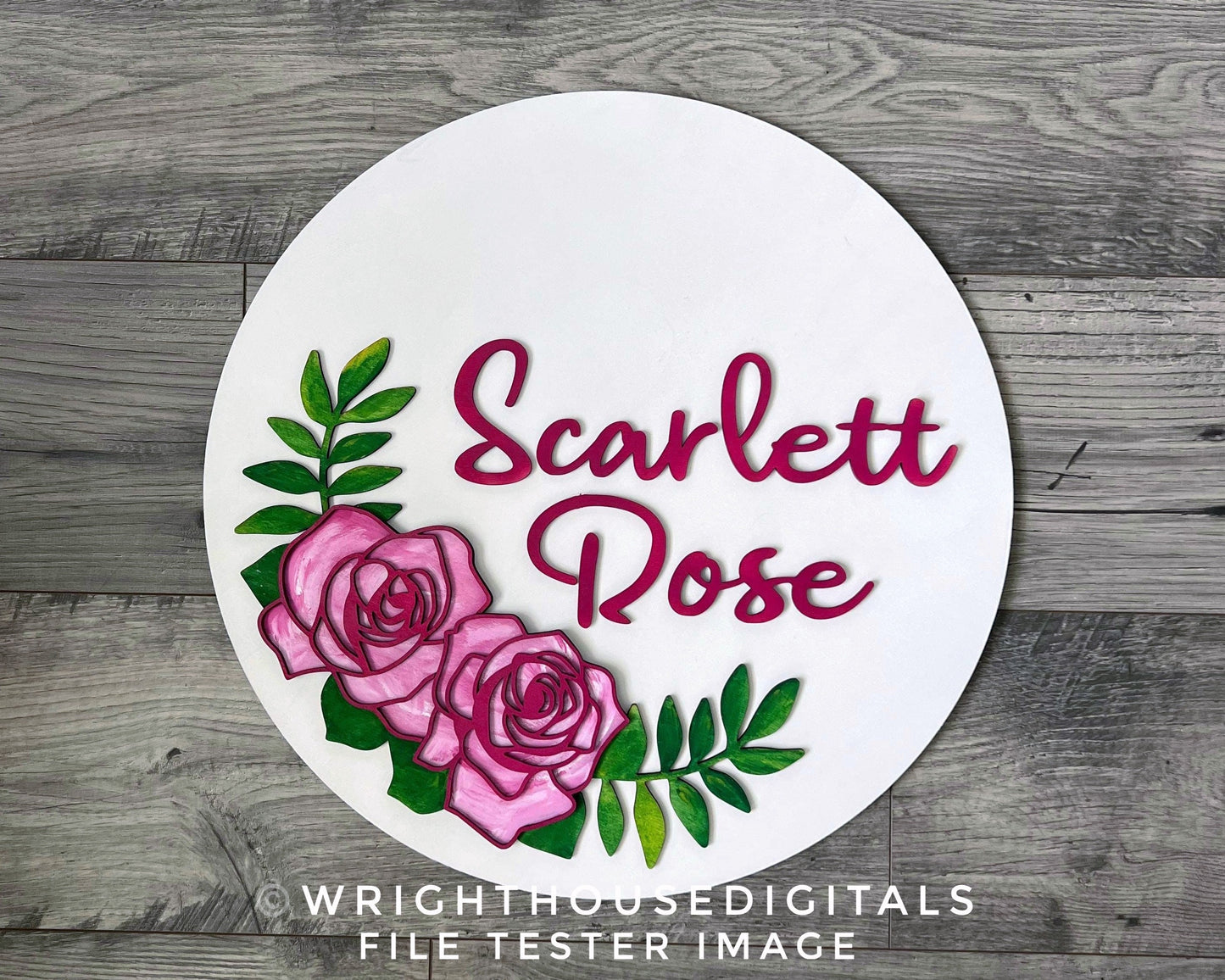 Cottagecore Roses and Greenery Door Hanger - Spring Floral Sign Making and DIY Kits - Cut File For Glowforge Laser - Digital SVG File