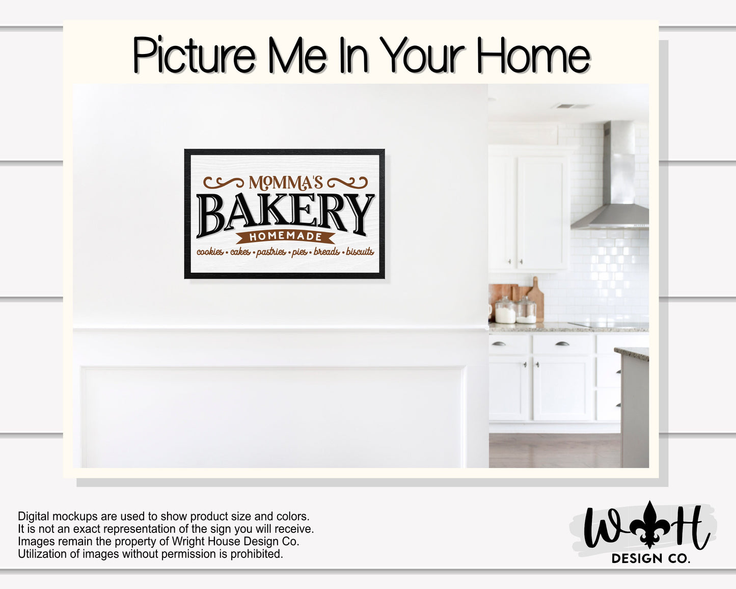 Momma’s Bakery - Homemade Cookies Cakes - Coffee Bar Sign - Seasonal Farmhouse Home and Kitchen Decor - Handcrafted Wooden Framed Wall Art