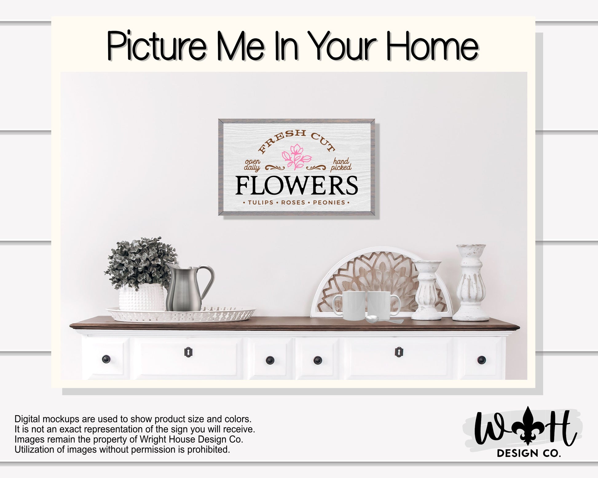 Fresh Cut Flowers - Spring Garden - Coffee Bar Sign - Seasonal Farmhouse Home and Kitchen Decor - Handcrafted Wooden Framed Wall Art