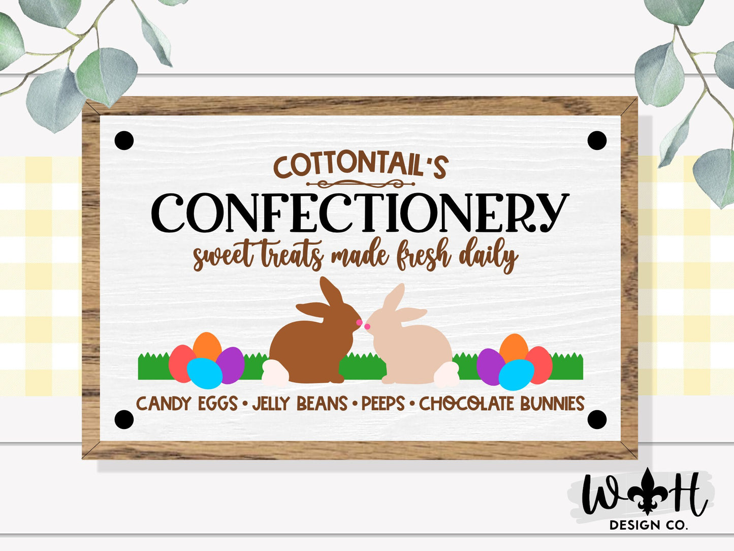 Cottontail's Confectionery - Spring Coffee Bar Sign - Seasonal Easter Farmhouse Home and Kitchen Decor - Handcrafted Wooden Frame Wall Art