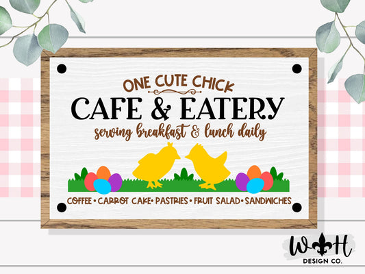 One Cute Chick Café - Coffee Bar Sign - Seasonal Farmhouse Home and Kitchen Decor - Handcrafted Wooden Frame Wall Art - Easter Decorations